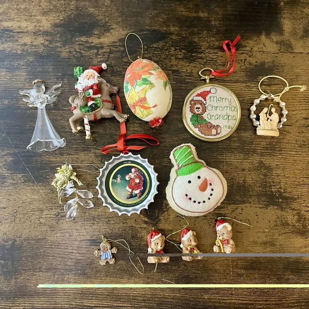 Lot of 24 Vintage Christmas Ornaments 1980s Flocked & Assorted Holiday Decor